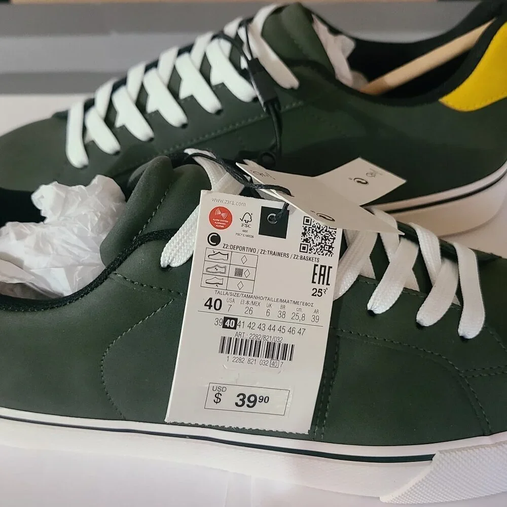 ZARA Men's Comfortable Tennis Shoes Khaki Green Size: 27.6cm USA 10 Eur 43 2282